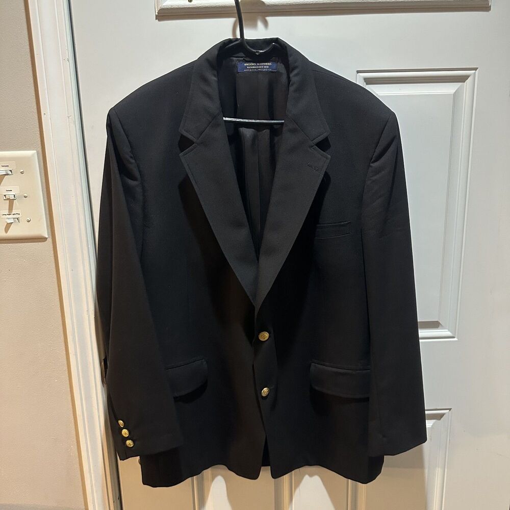 Vintage Brooks Brothers Blazer Men's Navy 100% Wool Gold Buttons Made in USA